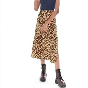 Rahi Leopard Print Midi Side Slit Skirt